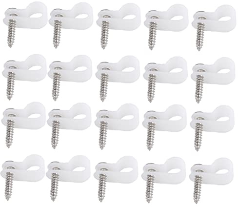 HOMSFOU Clip de Cable Tipo R de Plástico Blanco, Organizador de Cables para Interior y Exterior, 50 Piezas