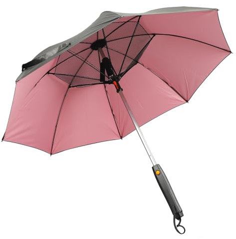 Fuerdich Regenschirme für Regen, Golfschirm mit Ventilator und Sprühgerät, 8 tragbarer 3-in-1 UV-blockierender Regenschirm, Reiseschirm für den Sommer im Freien (Pink)