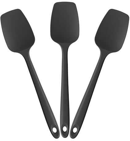 Doosu Espátula de silicona de 3 piezas: resistente al calor de 315 °C de grado alimenticio, libre de BPA de goma, para hornear, utensilios de cocina cuchara para mezclar, raspar, cocinar (Negro)