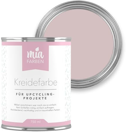 miafarben Kreidefarbe für Möbel ohne Schleifen 750 ml (Blasses Rosengrau) | Hochdeckende, matte Möbelfarbe auf Holz, Metall und Kunststoff, wasserbasierter Möbellack für Vintage und Shabby Chic Look