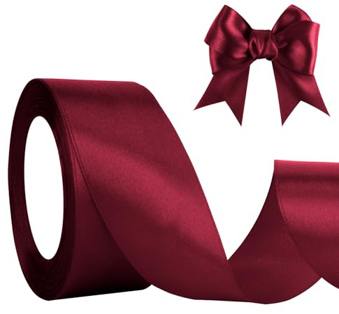 Rot Satinband Schleifenband Rotwine 23m, 4cm Breite, Geschenkband Rot Dekoband Hochzeit, Stoffband für Basteln Halloween Weihnachten Taufe Geburtstag Geschenkverpackung Deko Rotwine Seidenband