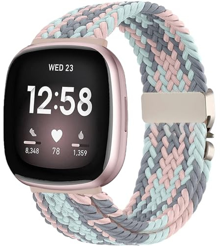 VELULYX Nylon-Geflechtband Kompatibel mit Fitbit Versa 3/Versa 4, Elastisches armband für Fitbit Sense 2/Sense