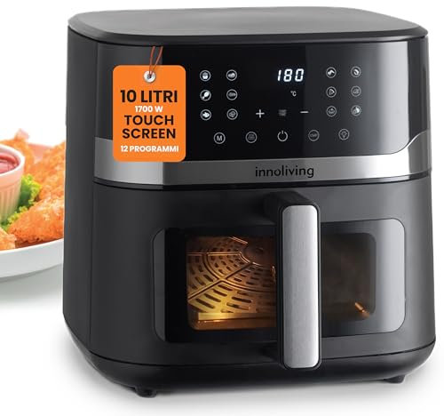 Innoliving Friggitrice ad Aria Digitale 10 Litri INN-892 con 12 Programmi Preimpostati, Touch Screen e Pannello Digitale, Finestra di Controllo e Luce Interna, Potenza 1800W