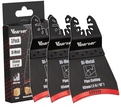 Vearter 3 Stück Bimetall Multitool Sägeblätter, 65mm Universal Multimaster Sägeblätter, Multifunktionswerkzeug Zubehör Gebogener Rand für Metallrohr, Holz, Kunststoff, Nagel, Trockenbau, PVC