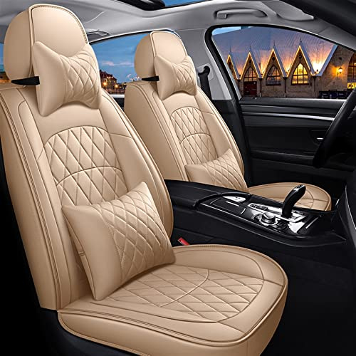 SQIFBA Pu Leather 5 Seat Full Set Car Seat Covers For Jaguar Xf For F-pace For E-pace For I-pace For X-type Xe Xj Xk Car Accessories Car Seat Protector(Beige,Luxury)