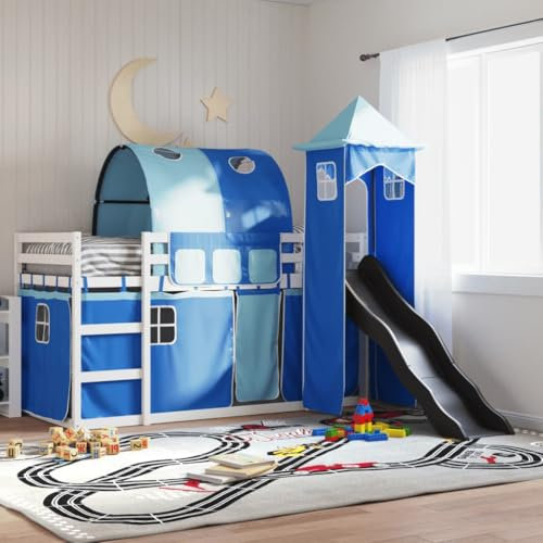 UJCHVHN Item-Bunk Bed without Mattress with Slide and Curtains Blue 90x190 cm Single,Beds & Accessories,Beds & Bed Frames