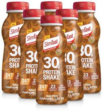 SlimFast Ready To Drink Shake, NEW Salted Caramel Latte Flavour, High Protein Meal Replacement Shakes for Weight Loss and Balanced Diet, Vitamins and Minerals, No Added Sugar, 6 x 325 ml