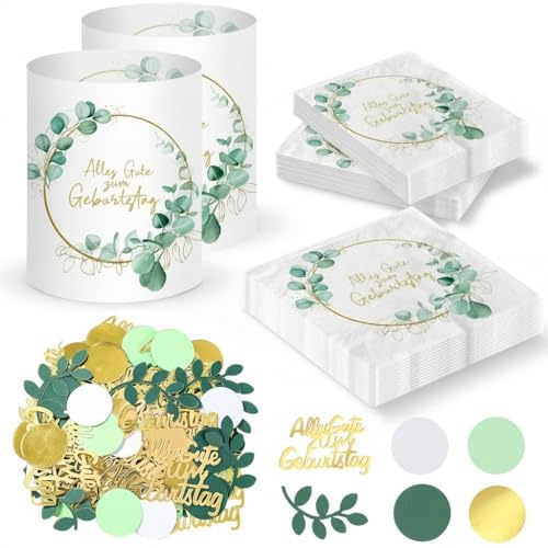 20 Tovaglioli Carta per Compleanni Festa + 12 Lanterna Decorativa da Tavola + 100 Happy Birthday Party Coriandoli Decorativi, Kit Compleanno Decorazioni per Compleanno Donna Uomo Bambina Ragazzo