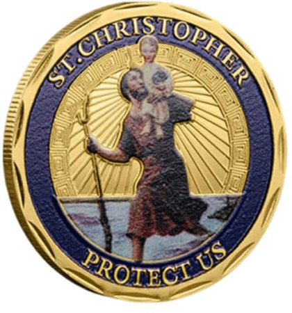 TAKONE Saint Christophe Plaque de Voiture Ø40mm – Médaille en Métal avec Symbole d'Ange Gardien – Saint Patron des Conducteurs Porte-Bonheur pour Voiture et Voyage