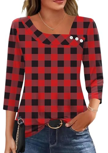 Kistore Hauts à manches 3/4 pour femmes, chemisiers à col asymétrique, tunique pour femmes, vêtements de mode pour femmes, tailles S à 2XL