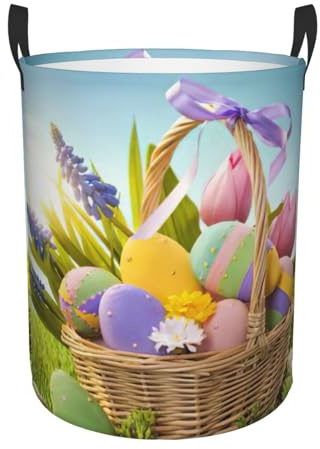 Cesta de lavandería con estampado de huevos de Pascua, cesta alta para almacenamiento de mantas para dormitorio