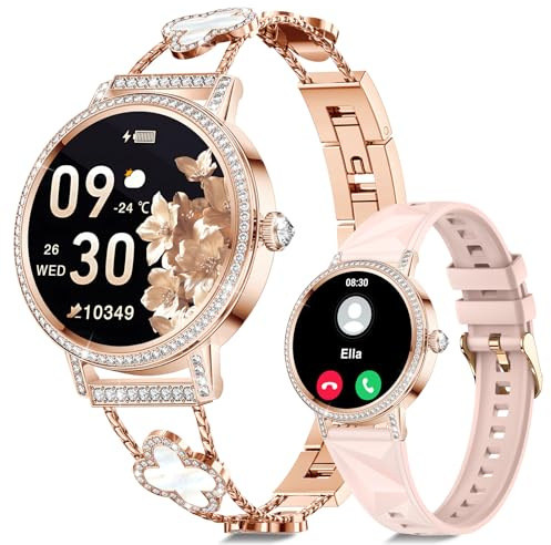 CIVO Montre Connectée Femme Sport: Etanche Ronde Smartwatch Fitness Podometre - Bracelet Montre Trèfle Or Rose Appel Bluetooth Compatible iOS Android Femme Cadeaux