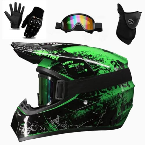 Casque IntéGral de Moto Cross Pour Enfants GarçOns Et Filles, IdéAl Pour La Conduite Hors Route, Quad, Vtt Et Quad Sur Route, Lunettes, Gants Et Masque Inclus. Homologué DOT(DD,M(54-55cm))