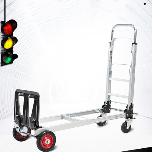 XUTNZA Carretilla Mano Plegable Convertible, Carro Industrial Servicio Pesado con Mango Retráctil Y Rueda De Goma Silenciosa, 3 Modos Trabajo Y Carga Segura 150KG, Transporte Eficiente, para Fábrica