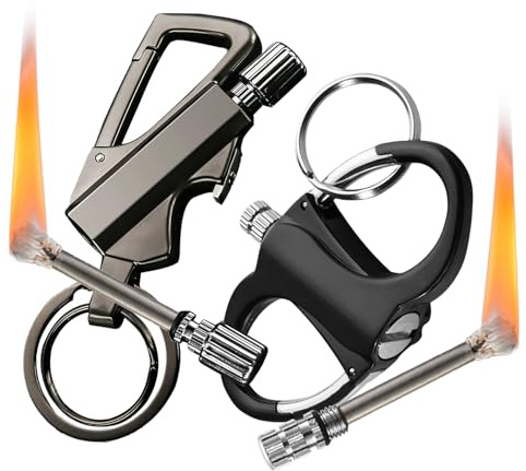 2 Pack Permanent Match Infinity Lighter with Keychain Bottle Opener, Reusable Waterproof Matchs Strike Fire Starter, Metal Fire Starters for Outdoor Adventures Survival Gifts (No Fuel)-Black+Black