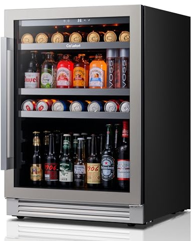 Ca'Lefort Beverage Refrigerator Cooler - 24 Inch Beverage Fridge 180 Can with Glass Door, Built-in or Freestanding Refrigerator with 3 Color LED, Drink Cooler for Soda Beer or Wine (Right-Hinged)