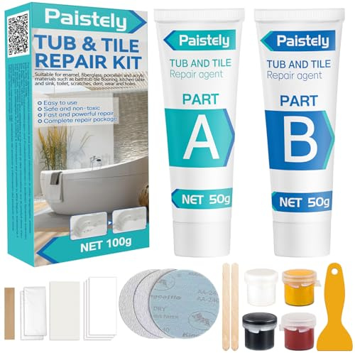 Tile Repair Kit, Shower Tray Repair Kits, Waterproof And Leak-Proof, Suitable for Scratches, Holes, Cracks, Chips, Dents, More Colour Choices (50g+50g)