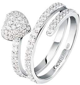 Morellato Anello Donna in argento 925 riciclato, Zirconi, Collezione NOBILE, Spirale, Cuore, Pavé