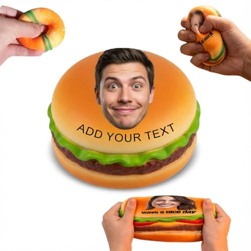 Personalisierte Hamburger Squeeze Toy Knödel, Stressbälle, Squishies Relief Toys mit UV-Druck für Ihr Foto & Text, Stressabbau für Erwachsene & Büro, 1 Stück