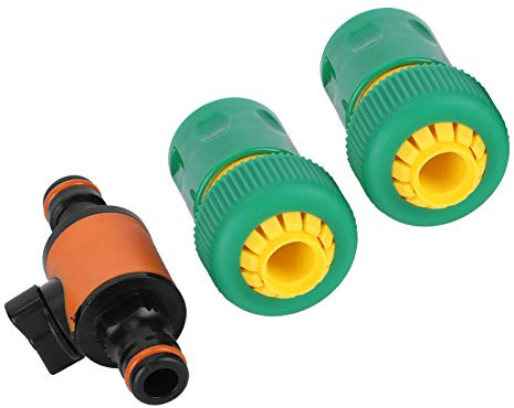 Cocoarm Conectores Rápidos de Jardín, Juego de Conectores de Manguera ABS, 3 Piezas con Válvula de Bola de Encendido y Apagado y Kit de Reparación de Manguera, Accesorios Roscados Resistentes a (1