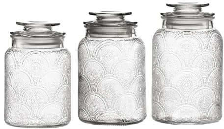 Style Setter Clear Glass Kitchen Canister Set, Retro Design 3PC, 34-54oz