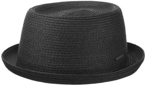 Stetson Dawson Black Pork Pie Herren Sonnenhut mit UV-Schutz 40 Strandhut aus Papierstroh Flechtmuster Frühjahrs Sommer schwarz M (56-57 cm)