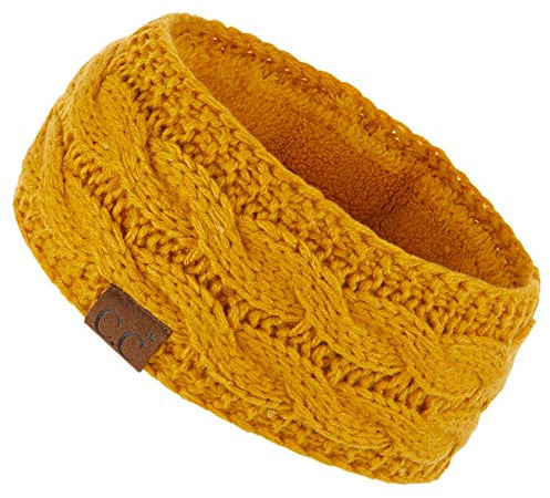 C.C Winter Fuzzy Fleece Lined Thick Knitted Headband Headwrap Earwarmer (HW-20) (Mustard)