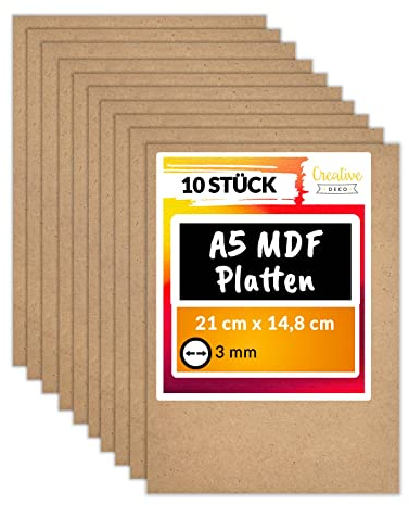 Creative Deco 10 x A5 MDF Platten | 148 x 210 x 3 mm | Dünne Holz-Platten | Perfekt für Laser, CNC Router, Modellierung, Durchbrochenes, Laubsäge