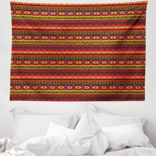 ABAKUHAUS aztekisch Wandteppich, Vintage Peruanische Motive aus Weiches Mikrofaser Stoff Waschbar ohne Verblassen Digitaldruck, 150 x 110 cm,Fuchsienfarben Rot