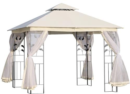 Outsunny Tonnelle Barnum Style Colonial Double Toit Toiles moustiquaires Amovibles 3L x 3l x 2,8H m Beige