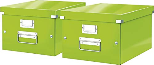 Leitz, Mittelgroße Aufbewahrungs- und Transportbox, Mit Deckel, Für A4, Click & Store (Grün, Mittel | 2er Pack)