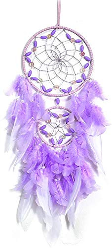 Purple Dream Catcher, Large Dreamcatcher, Handmade Feather Mobile Wall Decor Hanging for Girl Women Bedroom Dorm Room Decorations Home Ornament Birthday Festival Craft Gift (Dual Ring)