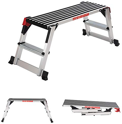 RELAX4LIFE Arbeitsplattform Alu, Arbeitsbühne mit Ausgleichhebeln, klappbare Trittbank mit Sicherheitsverriegelung & rutschfesten Füßen, Trittleiter bis zu 150 kg belastbar, für Zuhause & Werkstatt