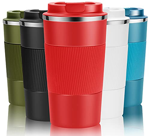 YINJOYI Travel Mug Reusable Coffee Cups Thermal Insulated Vacuum Insulation Stainless Steel Bottle for Hot Cold Drinks (Red, 510ml)