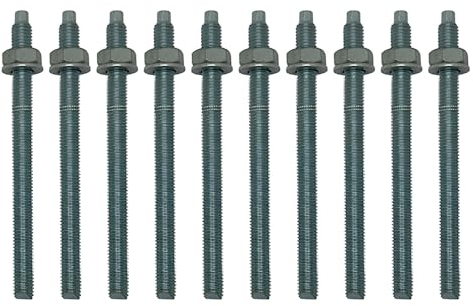 10 Ankerstangen - M12x160 mm galvanisch verzinkt inklusive Muttern und Scheiben Schwerlast-Anker Schwerlast-dübel Verbundanker (Verzinkter Stahl, M12 x 160)