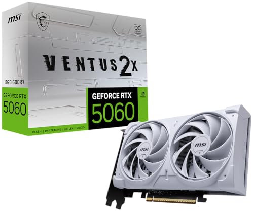 MSI GeForce RTX 5060 8G Ventus 2X OC White Carte Graphique - 8 Go GDDR7 (28 GB/s /128 Bits), PCIe 5.0 - Double Ventilateur (2X Ventilateurs TORX 5.0), HDMI 2.1b, DisplayPort 2.1b