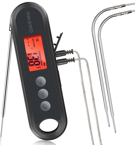 Inkbird Kökstermometer med 2 sonder IHT-2XP, IPX5-vattentät, uppladdningsbar grilltermometer, 2-i-1, LCD-skärm med bakgrundsbelyst kötttermometer för grillning, bakning, ugn