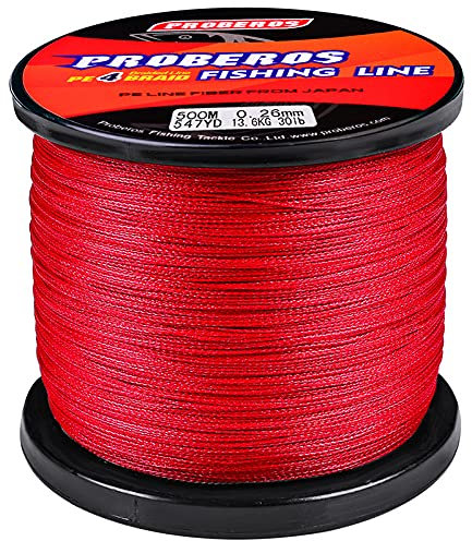 DOOGL 4 Stränge geflochtene Angelschnur, 1000m, Ultra Glatte geflochtene Linie, mehrere Farben, Nulldehnung, extra dünndurchmesser,Rot,60LB(0.4mm)