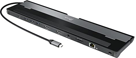 j5create USB-C Dual HDMI Docking Station (10-in-1), 4K + 1080p Dual HDMI Display, 5Gbps USB-A x3, SD Card Reader, PD 100W, RJ45 Ethernet, Combo Audio Jack, for MacBook and Windows Laptop (JCD542)