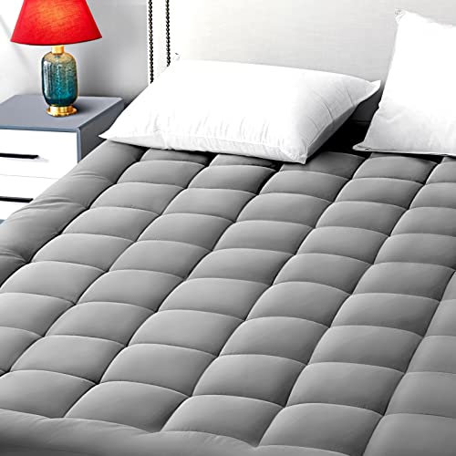 EASELAND Sobrecolchón tamaño King acolchado, protector de colchón ajustable con bolsillo profundo de 20,3 a 53,3 cm, colchoncillo refrescante, 198,1 x 203,2 cm, gris claro