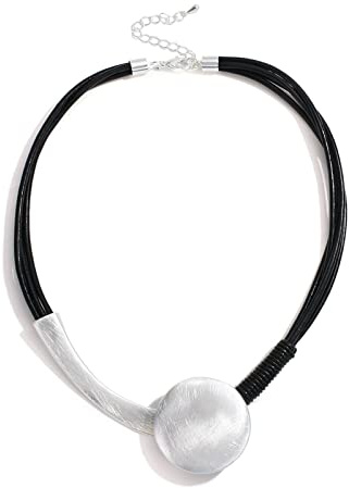 HCMA Einzigartiges Design Große Runde Metall Halskette Frauen Modeschmuck Schwarzes Seil Anhänger Leder Halsband Collier Femme Party Geschenk