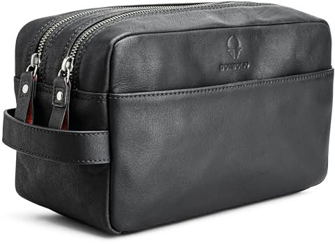 DONBOLSO Kulturbeutel Stockholm - Premium Kosmetiktasche aus Leder - Kulturtasche für Damen und Herren mit Zahlreiche Fächer - Funktionale Reise Badetasche aus Leder - 25x13x15 cm, Vintage Schwarz
