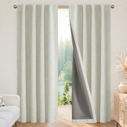 Joydeco Cortinas Opacas para Dormitorio, Cortinas de Lino Natural de 132 cm de Ancho x 274 cm de Largo (Paquete de 2), Aislamiento térmico, 100% Opacas, 2 Paneles, Color Beige Claro, Cortinas de