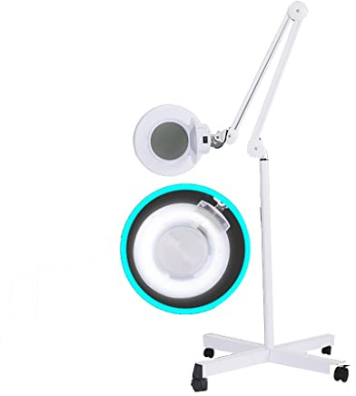 Lampada da terra ingrandente con base rotante a 4 ruote, lente d'ingrandimento luminosa a LED, chip di protezione degli occhi a LED, lampada a luce dimmerabile, for ciglia viso spa trucco da salone