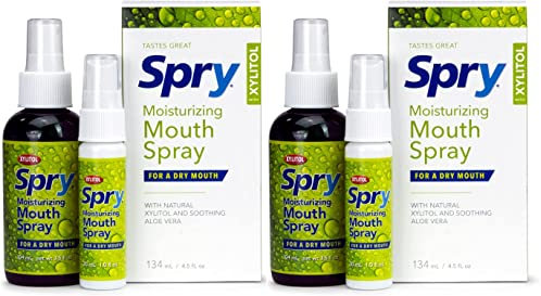 Spry Natural Xylitol Moisturizing Dry Mouth Spray, Stop Bad Breath, Increase Saliva Production, Non-GMO, Gluten-Free On The Go Oral Care with Spearmint Flavor, 4.5 fl.oz (Pack of 2)