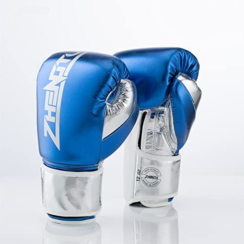 Boxhandschuhe, Trainingshandschuhe für Damen und Herren, Leder, Erwachsene, Kampfhandschuhe, Handgelenkschutz, atmungsaktiv, Silber, 400 g (Blau, 284 g)