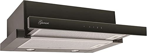 GURARI campana de pantalla plana 117 Black Prime, campana de cocina 60 cm, en negro, cristal negro, 1000m³/h, succión muy potente, aire extracto, recirculación de aire
