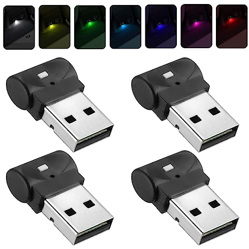 Nizirioo Illuminazione USB per auto, luci atmosferiche, LED, 4 pezzi, mini soffitto, luce starlight, 7 colori, regolabile, luce ambientale, universale, per dispositivi mobili e laptop