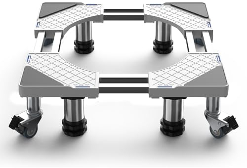 DEWEL Base con Ruedas para Lavadora, Soporte Móvil para Lavadora Secadora Frigorífico, Base Lavadora con 4 Pies de Acero Inoxidable Ajustable Ancho/Longitud 48-65cm, Altura 14-17cm, Carga 300kg