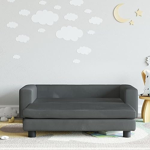 Homgoday Kindersofa mit Hocker Kindercouch Msinisofa Kindersessel Kindersofa Sofa Sessel Sitzmöbel Kinder Sofa für Kinderzimmer KindermöbelDunkelgrau 100x50x30 cm Samt